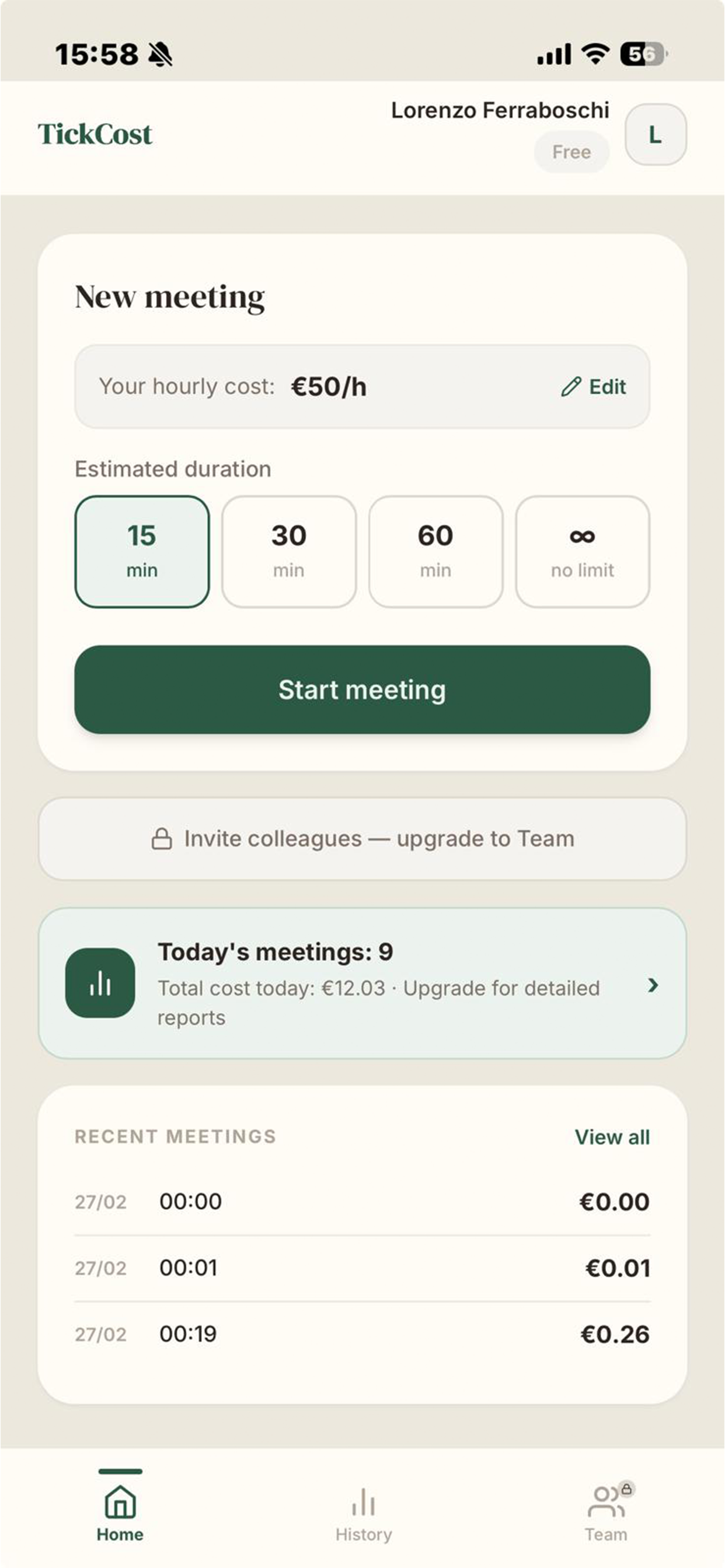 TickCost app - meeting cost tracker